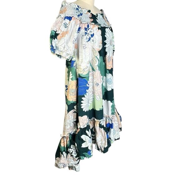 Cara Cara Zinnia Green Floral Off the Shoulder Midi Dress| Size 6 - Picture 5 of 11
